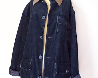Vintage Ralph Lauren style Jacket Chaps Mens Medium Corduroy Blanket Lined Chore Barn Coat Corderoy 100 Cotton Prep Chore coat Navy Winter