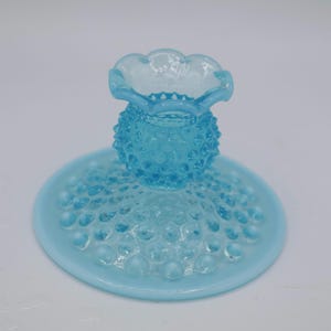 Hobnail Glass Candleholder Blue Opalescent Fenton Blue Vintage