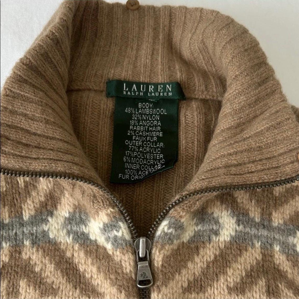 Vintage Ralph Lauren Wool Cardigan Sweater: Aztec Fair Isle, Women's Small, photo 3 of 5