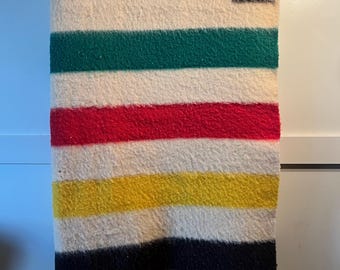 希少 1940-50’s HUDSON’S BAY Point Blanket Vintage 1950s Hudson's Bay 4 Point Stripe Pattern Wool