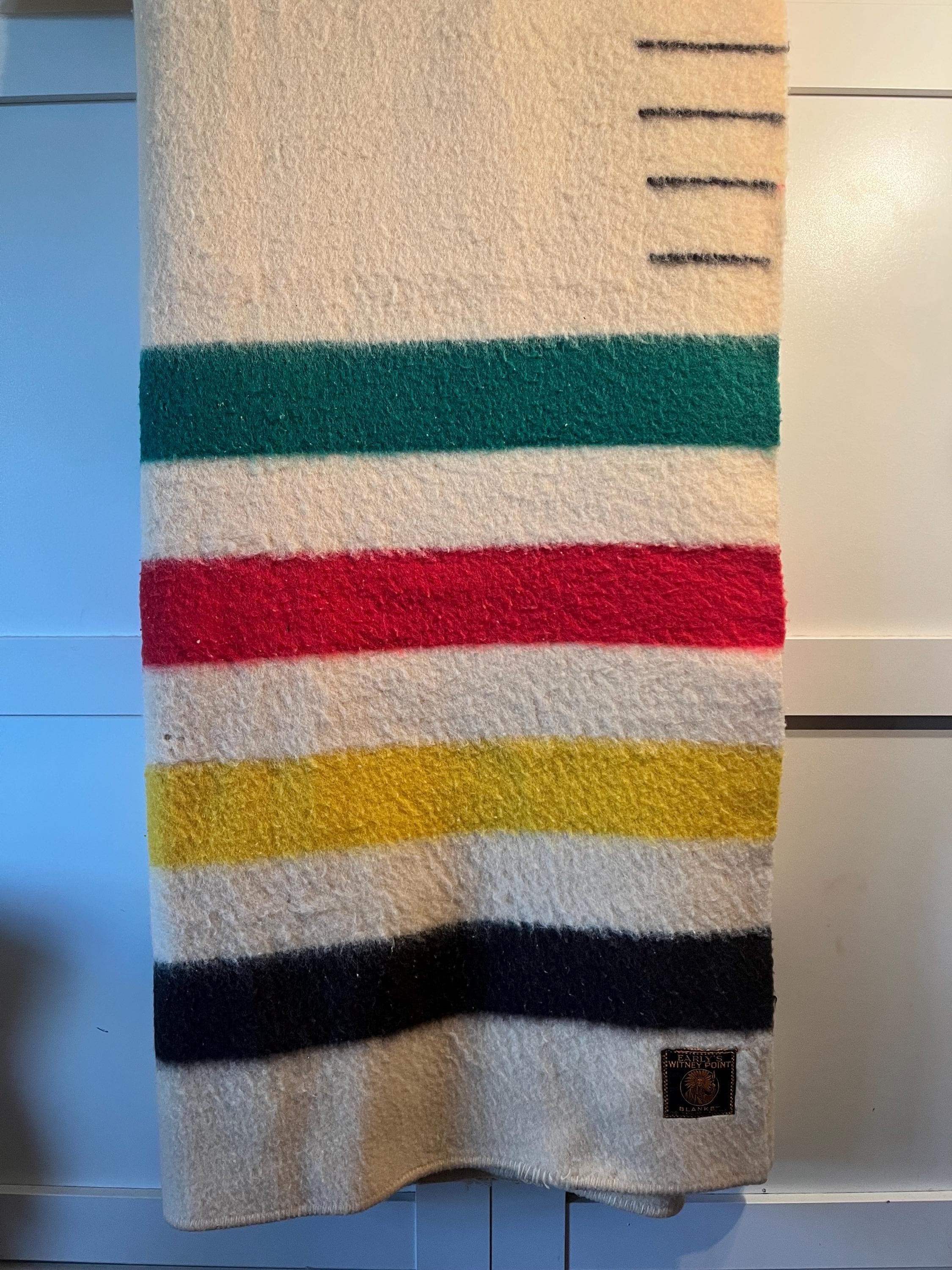 【未使用】EARLY'S WITNEY POINT ウィットニー　ブランケット Vintage EARLY'S WITNEY POINT BLANKET Red w/ Black Stripe,70