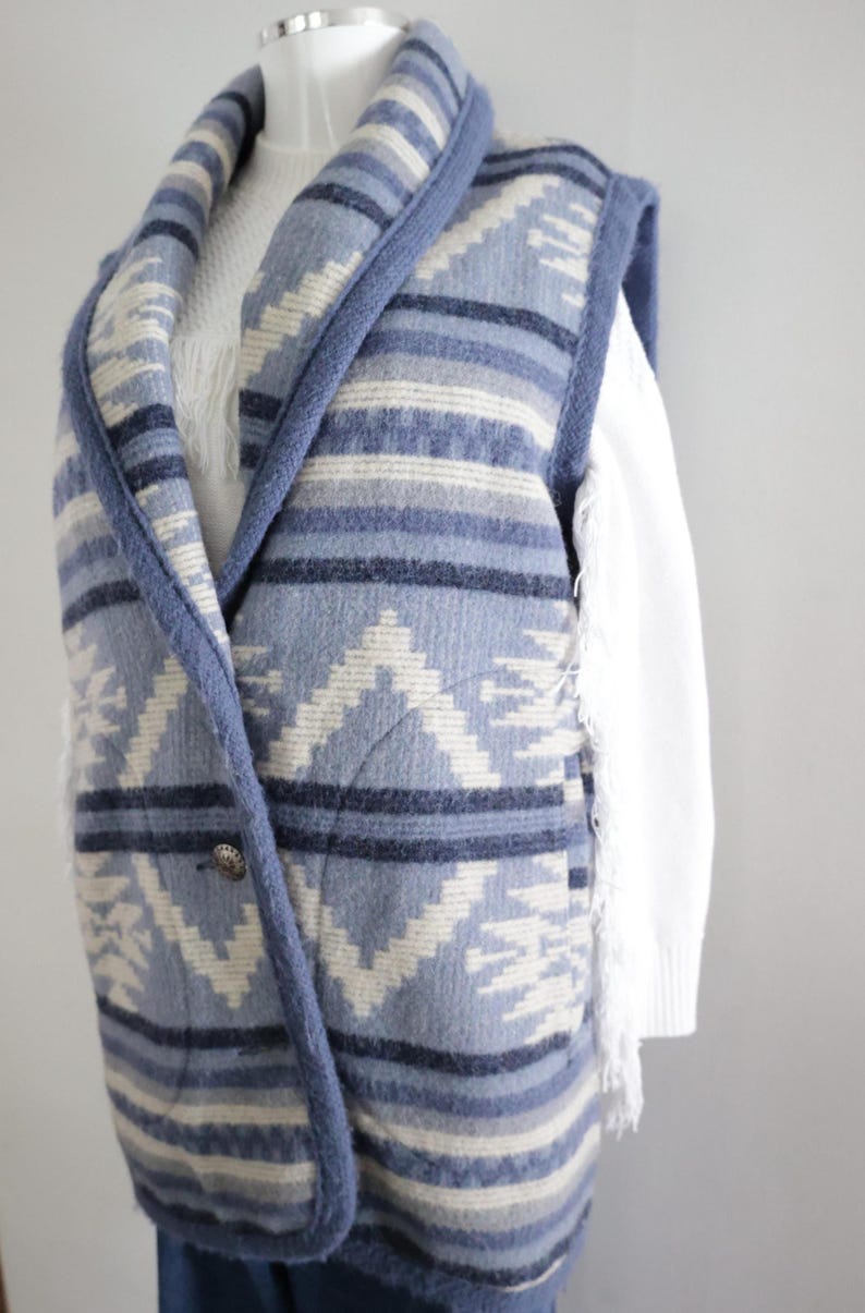 Vintage Woolrich Navajo style Wool Vest Womens WOOLRICH Long Southwest Heavy Wool Blanket Vest M Coastal Cowgirl Pendleton blanket style image 5