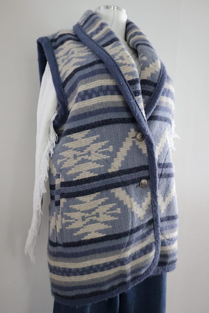 Vintage Woolrich Navajo style Wool Vest Womens WOOLRICH Long Southwest Heavy Wool Blanket Vest M Coastal Cowgirl Pendleton blanket style image 4