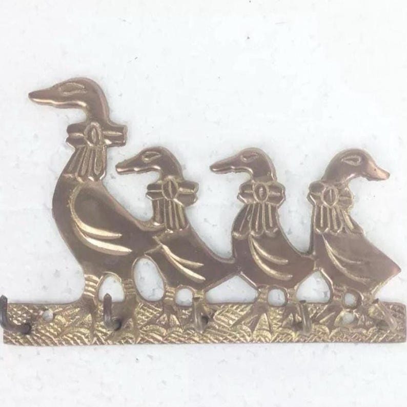 Vintage Brass Key Holder Family of Geese Large Heavy Eagle Americana ...
