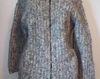 Chunky knit wool Cowichan Style Fishermancore Cozy Cardigan Oatmeal Grey Handmade Knit sweater Grandpacore Grandmacore West coast Coastal
