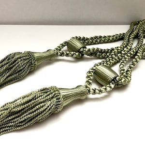 Olive tassel, curtain tieback, drapery tie holders, olive holdback, romantic decor, viscose rayon tassel, voile, coastal, farmhouse
