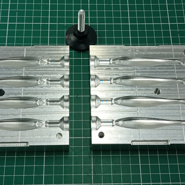 CNC machined 4 cavity aluminum mold for 90mm minnow lure production, CNC machining services
