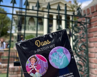 Haunted Mansion Buttons: Stretching Room Tightrope Walker & Ghostly Dancers from Haunted Ballroom in New Orleans Square or Liberty Square