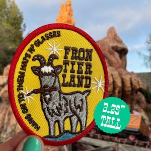 Frontierland Patch: Embroidered with Goat with Dynamite & Phrase From Big Thunder Mountain Railroad, Iron-On or Sew