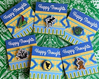 HAPPY THOUGHTS PIN Your Choice Peter Pan's Shadow, Tinkerbell Cameo, Neverland Pirate Ship, Croc, Pan's Hat or Michael Darling's Teddy Bear