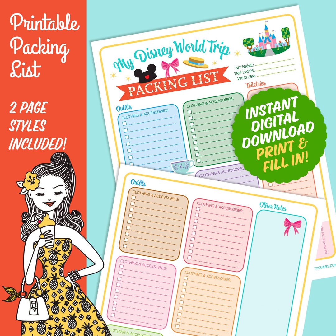 PRINTABLE PACKING LIST for Walt Disney World Trip Planning Outfit ...