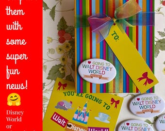 Trip Reveal Gift Box For Orlando Florida Vacation Surprise Box Personalized Gift Card For Surprise Trip with Going To Guides Button Flair