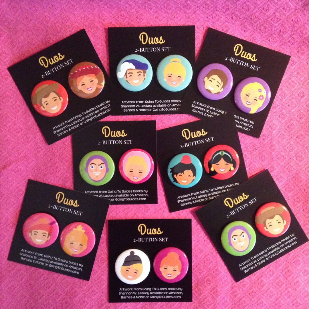 DUOS BUTTON SET 2 Cute Pin Back Buttons With Your Choice of Characters ...