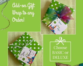 GIFT WRAP Add-On to Any Order Basic with Baker's Twine or Deluxe Style with Organza Rainbow Ribbon Going To Guides Castle Gift Tag Included