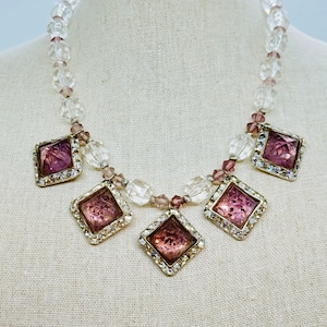 Vintage Freirich Faceted & Carved Drop Glass Rhinestone Necklace