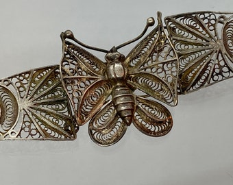 Vintage Filigree Silver Butterfly Bracelet