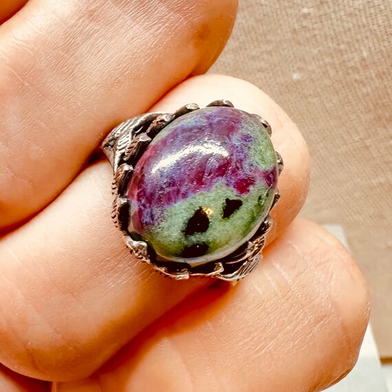 Signed 925 Sterling Silver Ruby Zoisite Ring ~ Sz… - image 1