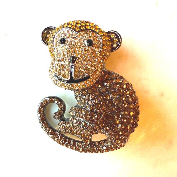 Off Park Collection Rhinestone Monkey Brooch - image 1