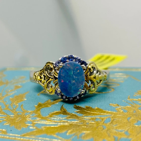 Bague Opale Argent 925 - Pierre Orange Naturelle Cabochon, Mexique - Neuf Sans Emballage