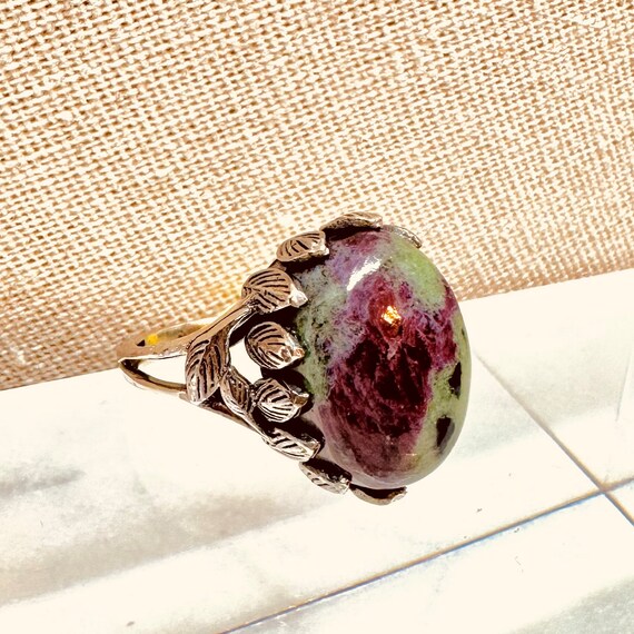 Signed 925 Sterling Silver Ruby Zoisite Ring ~ Sz… - image 4