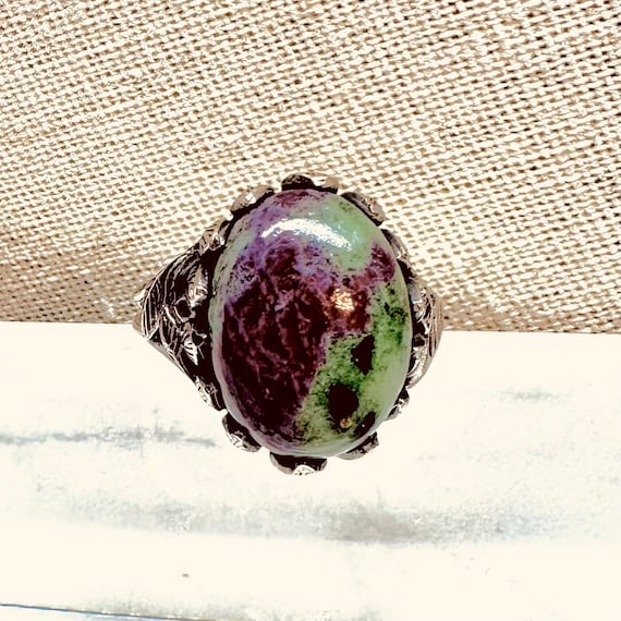Signed 925 Sterling Silver Ruby Zoisite Ring ~ Sz… - image 2