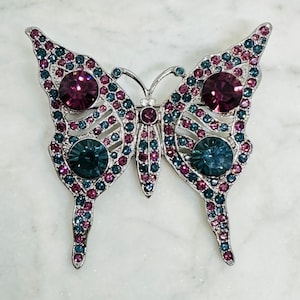 Kenneth J Lane KJL Purple & Blue Butterfly Rhinestone Brooch