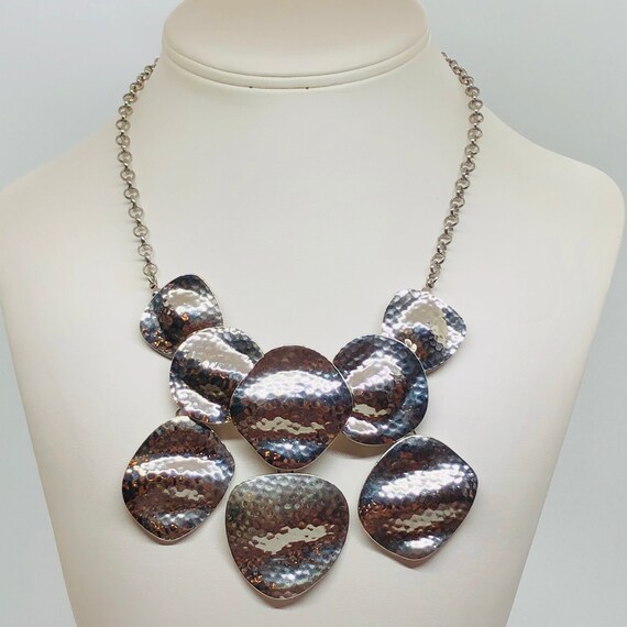 Hammered Silver Bib Statement Necklace ~ Roman Co… - image 1