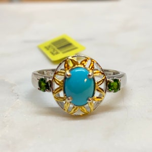 Chuck Clemency NYCII STS Sleeping Beauty Turquoise & Emerald 925 Sterling Gold Vermeil Ring ~ Size 10