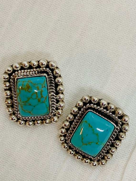 Vintage signed Heavy Sterling Silver & Turquoise … - image 1