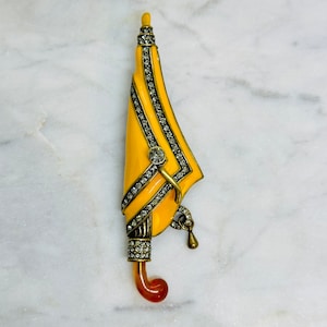 Heidi Daus geel emaille & strass paraplu broche