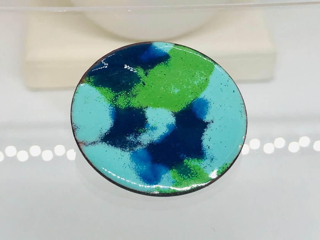 Vintage Enamel on Copper Blue & Green Earthy Brooch Etsy