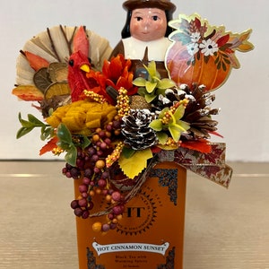 Fall Thanksgiving Pilgrim Tin Can Assemblage