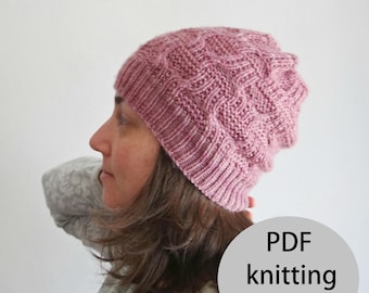 ATENEA - PDF cable beanie hat knitting pattern instructions in English - instant download - hat pattern for men and women two sizes