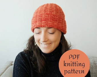 PATRÓN TEJIDO Gorro Santiano, patrón tutorial gorro de lana, patrón de punto, patrón gorro dos agujas/ PDF descarga inmediata