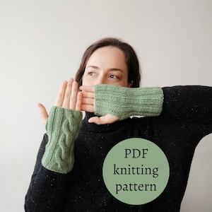 Mirror fingerless mitts / cable fingerless knitting pattern, instant download pdf knitting tutorial