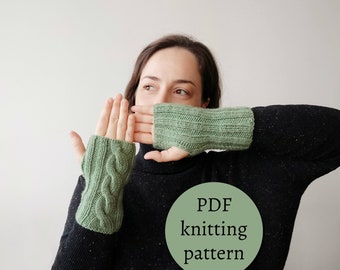 Mirror fingerless mitts / cable fingerless knitting pattern, instant download pdf knitting tutorial