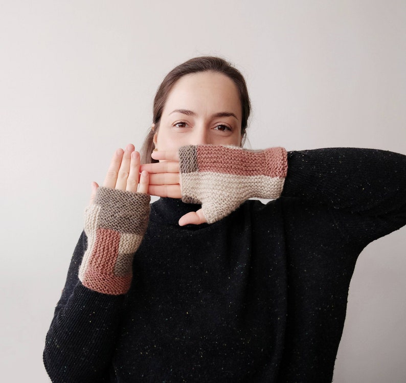 Merino wool knit fingerless gloves or mitts, knitted hand warmers, great handmade gift for her and for him image 2