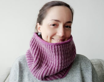 SUZETTE COWL / Brioche reversible knitted merino wool cowl, cozy handmade neck scarf gift for women, hand knit neckwarmer