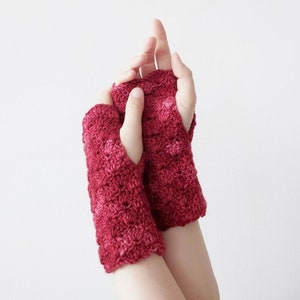 Merino wool crochet fingerless gloves or mitts, knitted hand warmers, cozy handmade gift for pianist organist musician image 1
