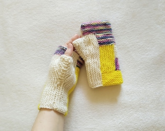 Merino wool knit fingerless gloves or mitts, knitted hand wrist warmers, cute cozy warm handmade gift for her girlfriend wife mom