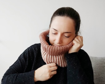 SUZETTE COWL / Brioche reversible knitted merino wool cowl, hand knit neckwarmer, handmade gift ready to ship for women and men