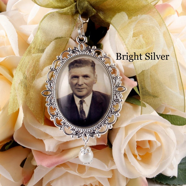 Double sided Memorial photo charm for bridal bouquet, Wedding bouquet memory charm, Photo memory charm, Bouquet pendant,  Photo Jewellery.