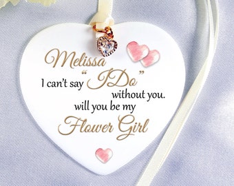 Personalised Will you be my bridesmaid,  Maid of honour, flower girl Gift, Ceramic Heart Ornament, Decoration Custom Bridsmaid proposal gift