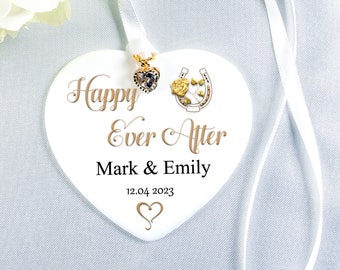 Personalised Just married keepsake, Happy ever after, Wedding gift, Custom Just married, Lucky horseshoe, Gift for the bride to be.