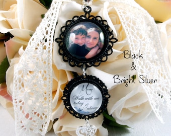 Black Wedding bouquet photo charm, Sentiment pendant for wedding flowers, Bridal bouquet memory charm, Bouquet memorial photo frame.
