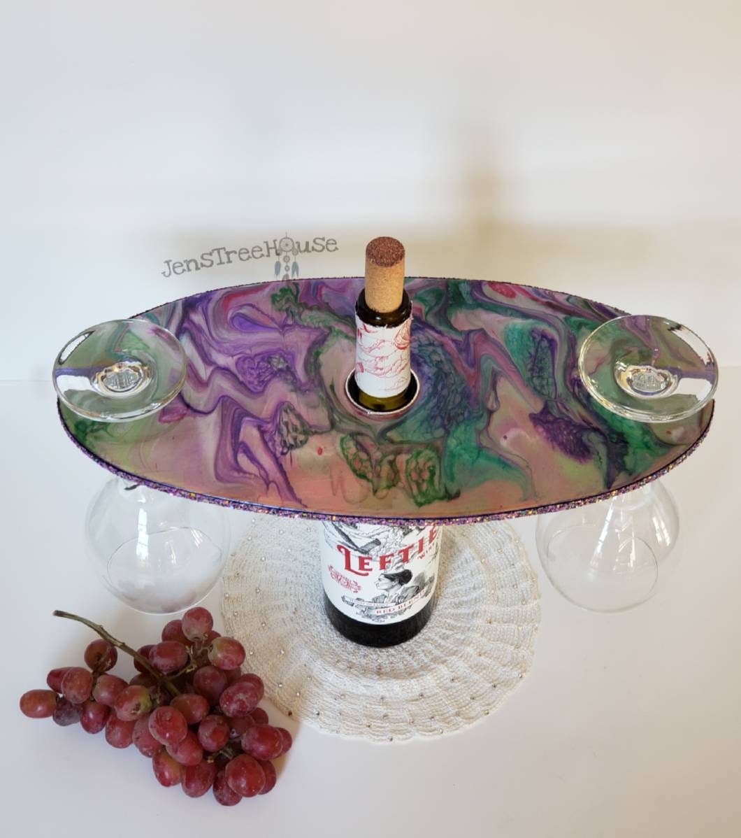 Wine Caddy/wine Bottle and Glass Holder/wood/resin Art/kitchen Etsy
