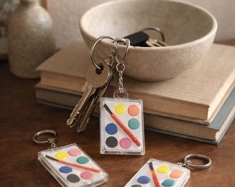 Llavero con set de pintura pequeño – Joyería con materiales de arte en miniatura – Regalo de pintor – Mini dije hecho a mano