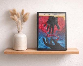 Carta del Tarot "Los Amantes" pintada a mano: pintura original en tinta y acrílico