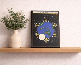 Carta del Tarot "El Mundo" pintada a mano: pintura original en tinta y acrílico