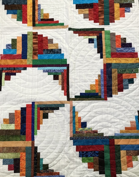 Scrappy Curved Log Cabin Quilt Etsy